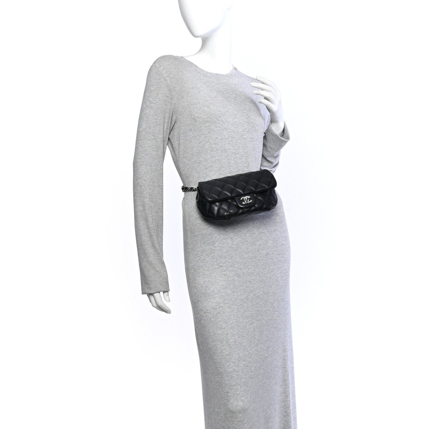 Chanel Calfskin Quilted CC Uniform Flap Belt Bag Black