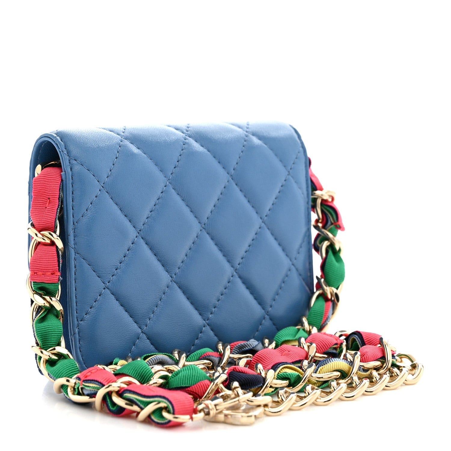 Chanel Shiny Lambskin Ribbon Quilted Flap Belt Bag Blue