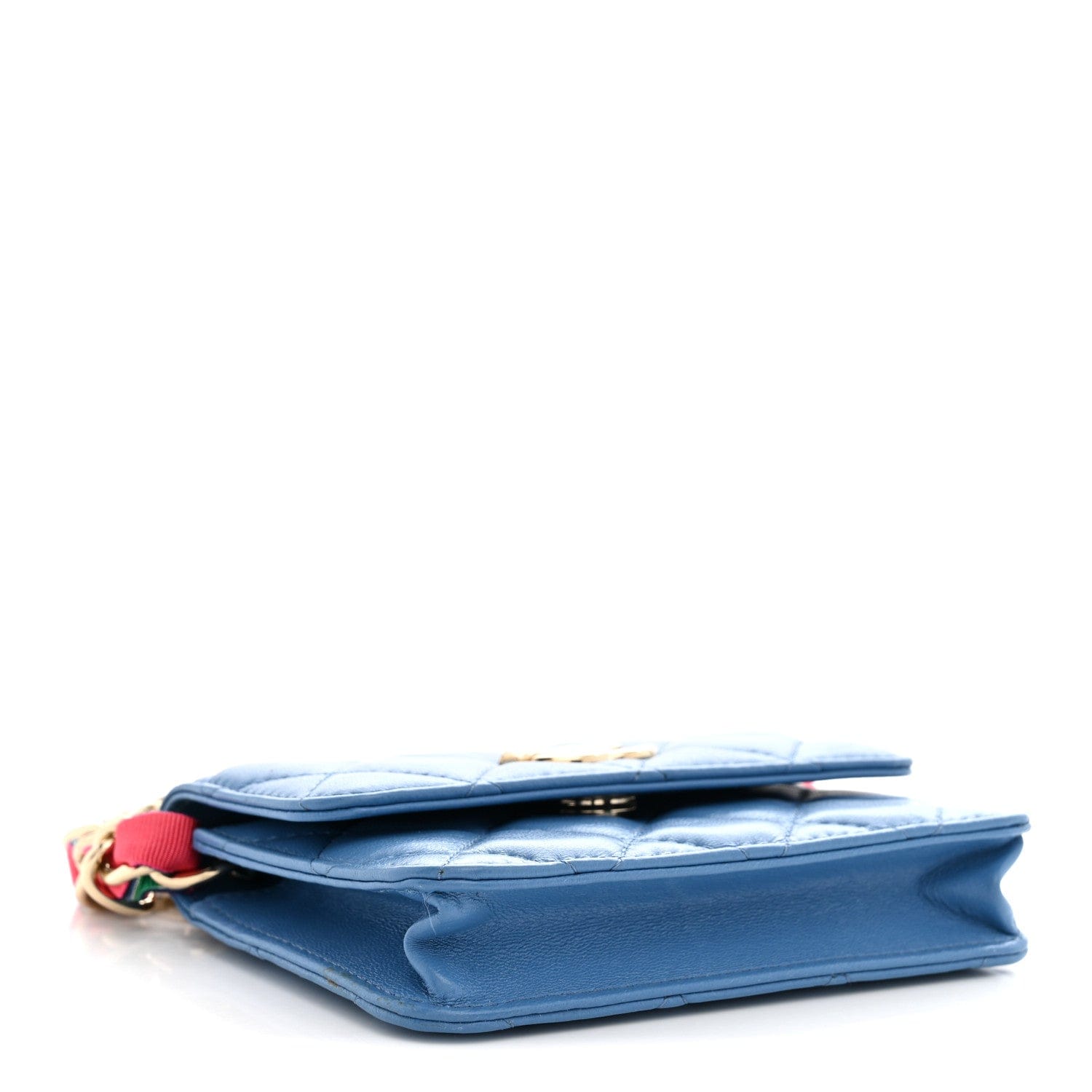 Chanel Shiny Lambskin Ribbon Quilted Flap Belt Bag Blue
