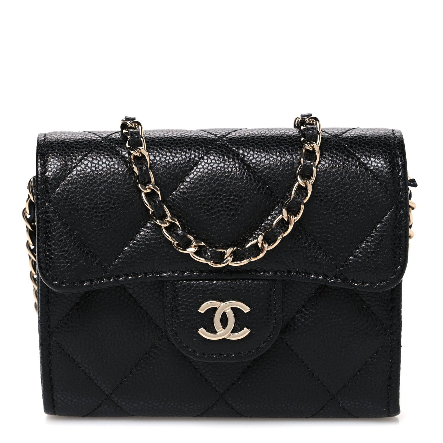 Chanel Caviar Quilted Flap Card Holder On Chain Black