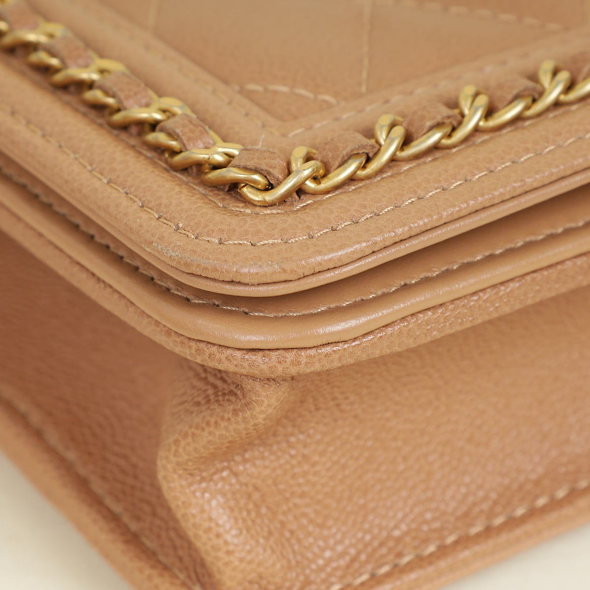Chanel Dark Beige CC Chain Around Boy Wallet On Chain