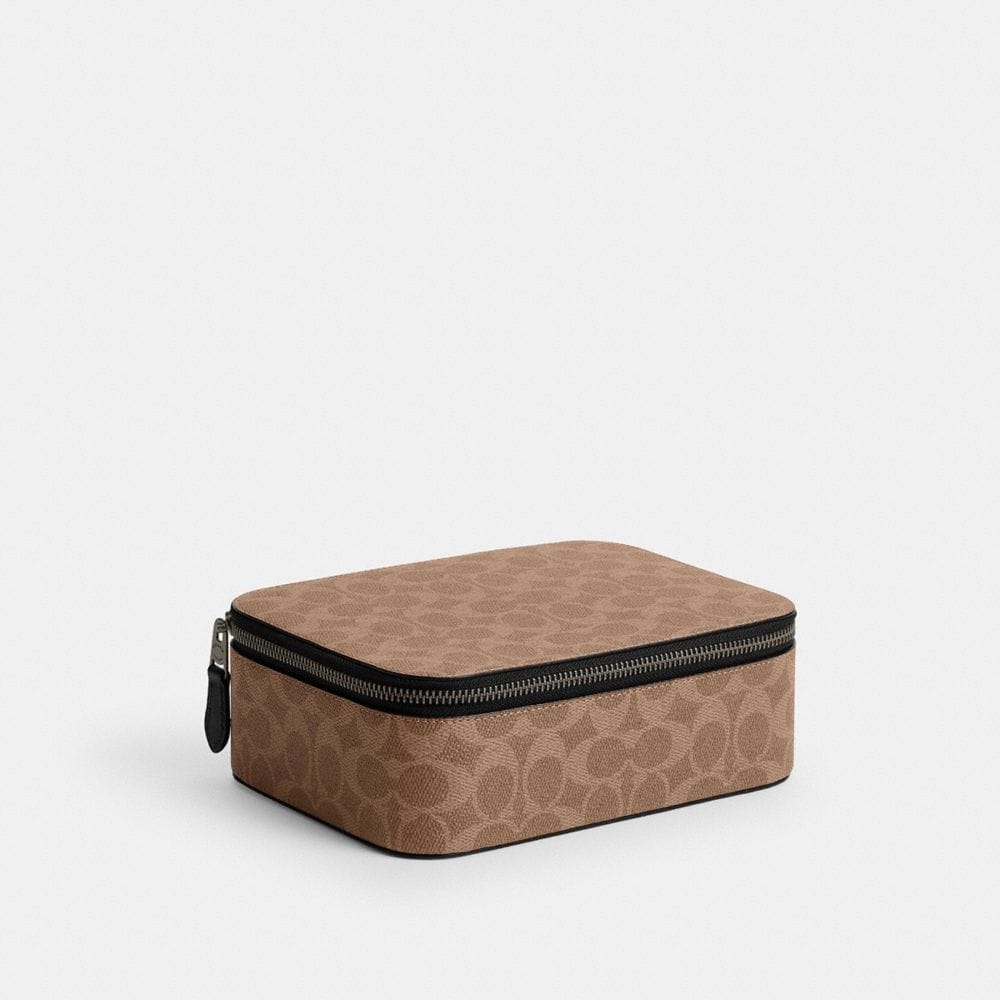 Coach Tech Organizer In Colorblock Signature Canvas Gunmetal Khaki Black