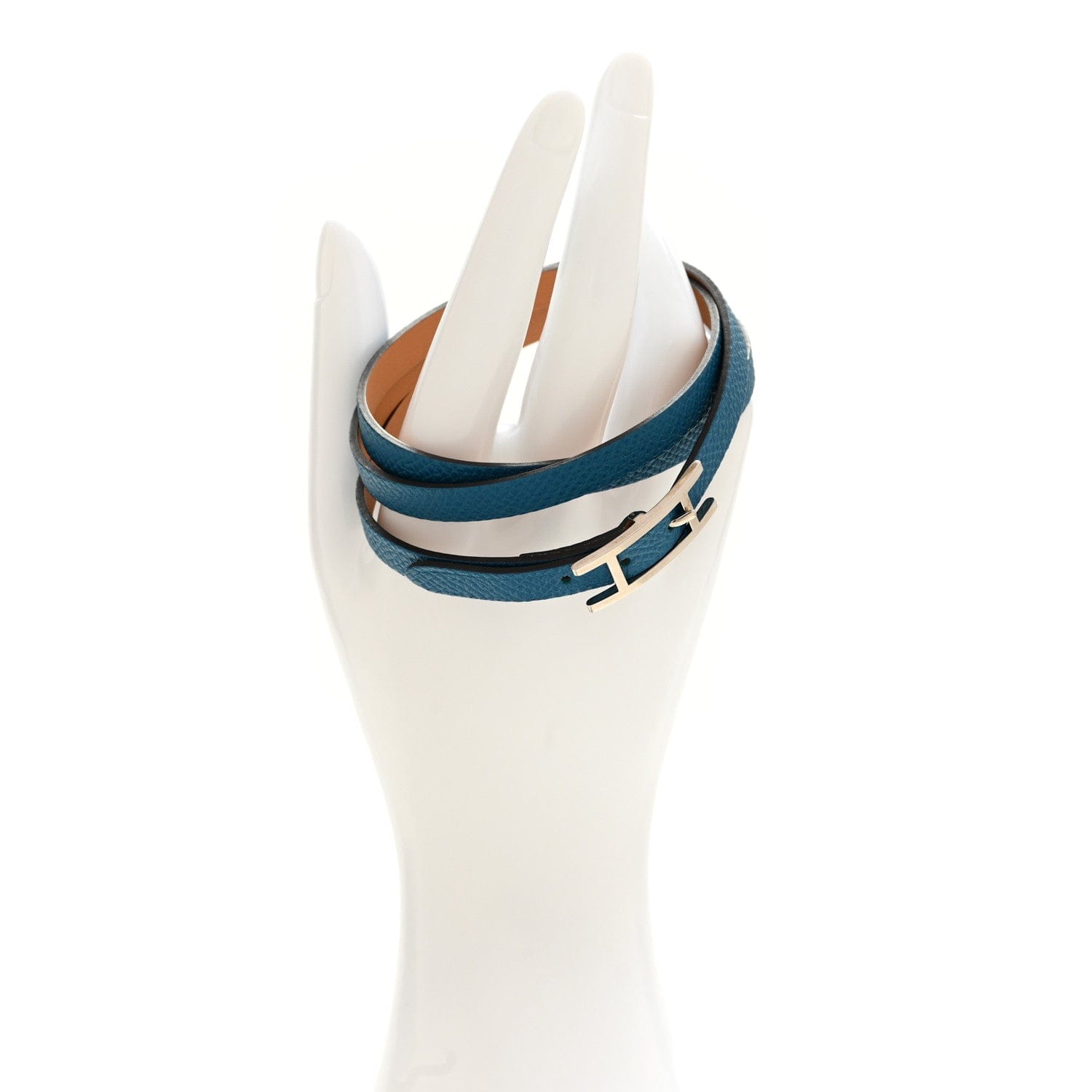 Hermes Epsom Hapi 3 mm Triple Tour Wrap Bracelet Bleu Izmir