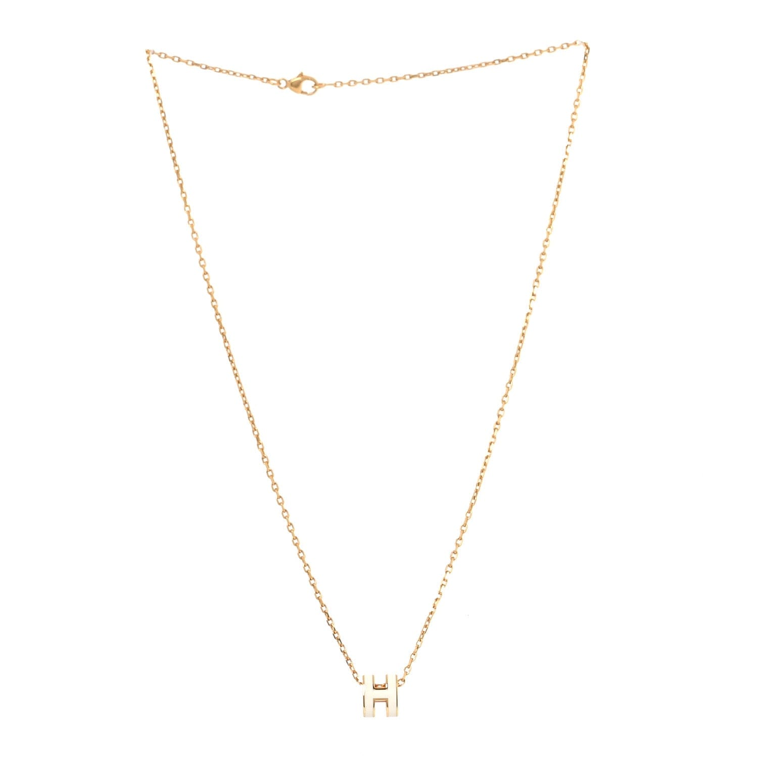 Hermes Lacquered Gold Mini Pop H Pendant Necklace White