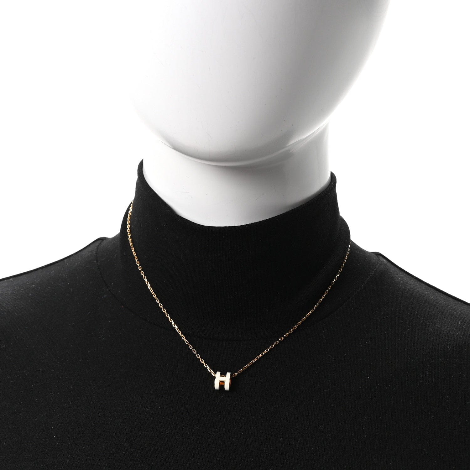 Hermes Lacquered Gold Mini Pop H Pendant Necklace White