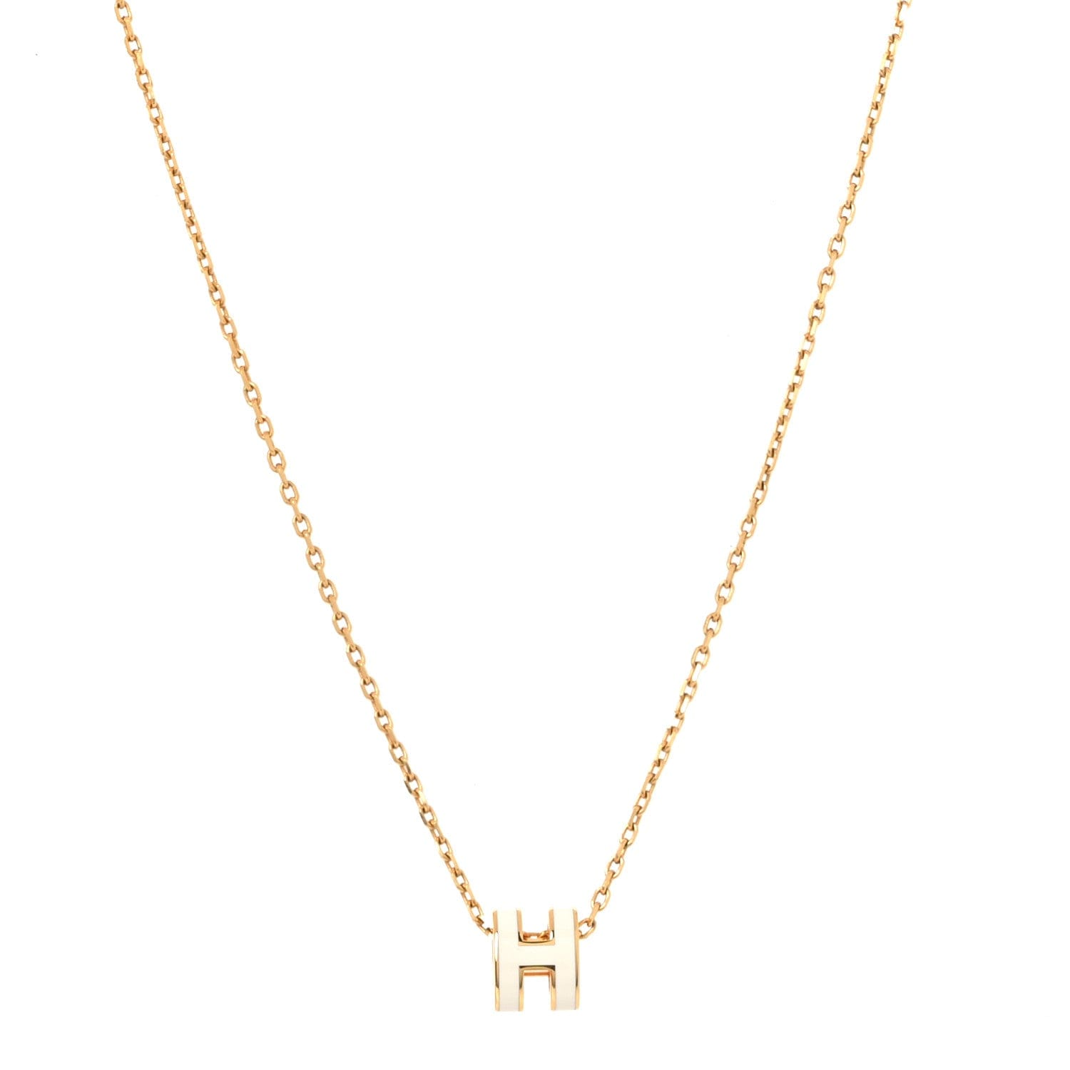 Hermes Lacquered Gold Mini Pop H Pendant Necklace White