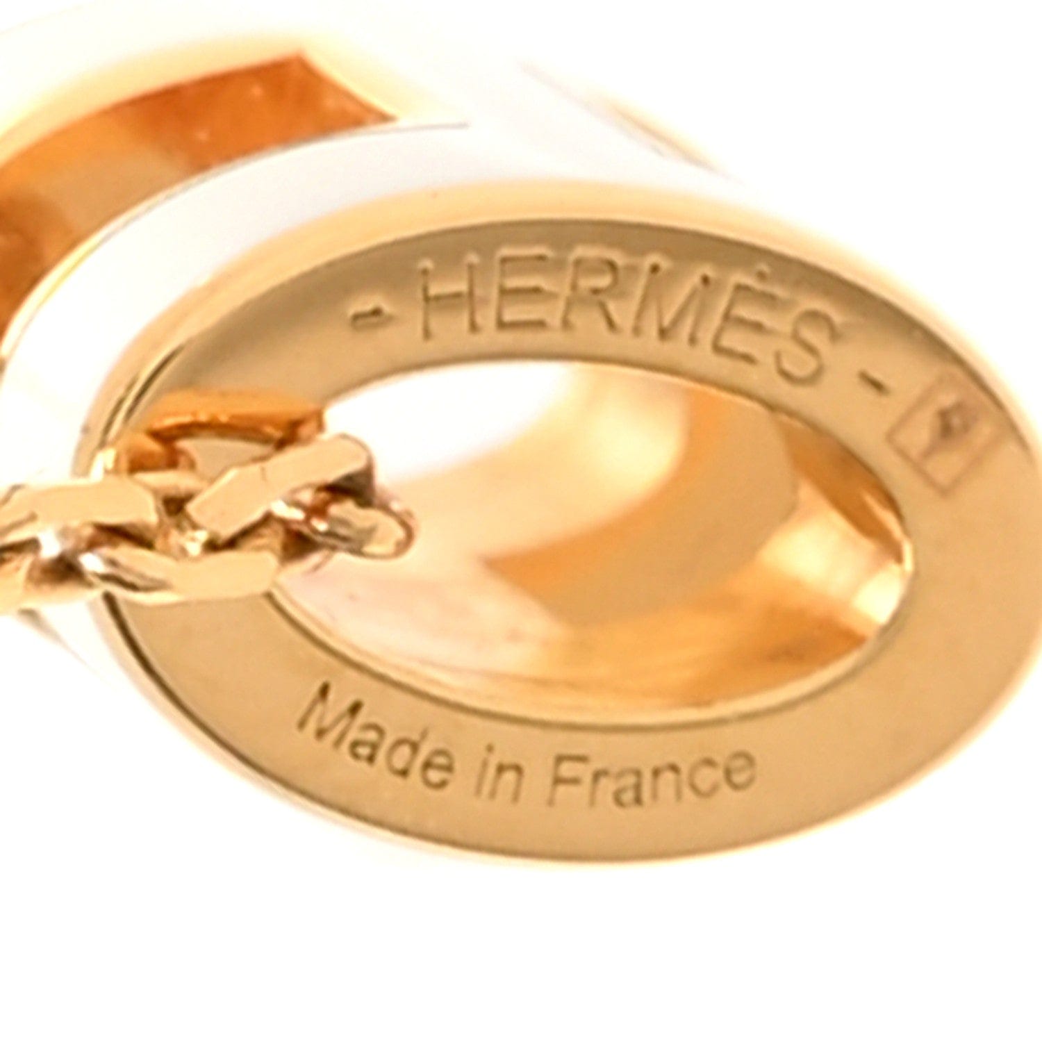 Hermes Lacquered Gold Mini Pop H Pendant Necklace White