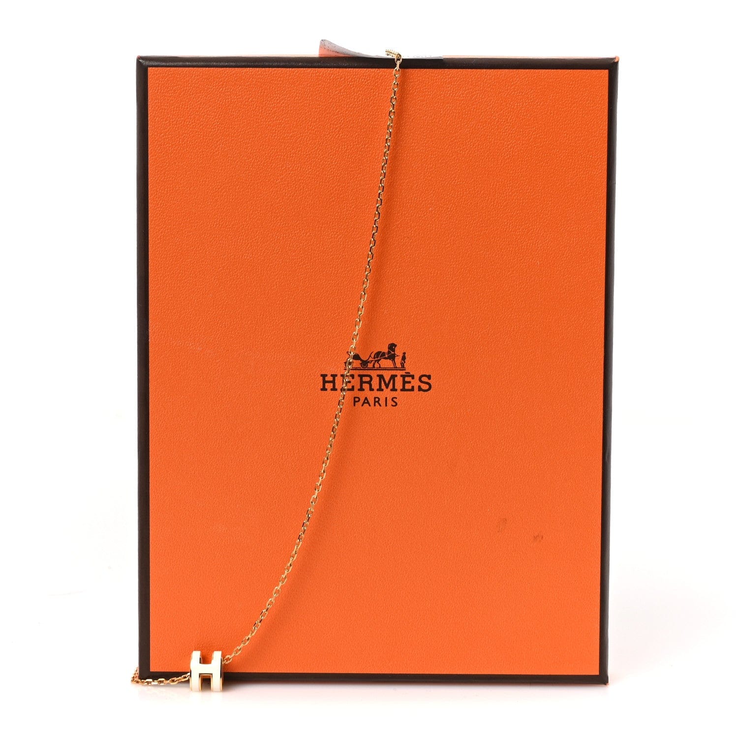 Hermes Lacquered Gold Mini Pop H Pendant Necklace White