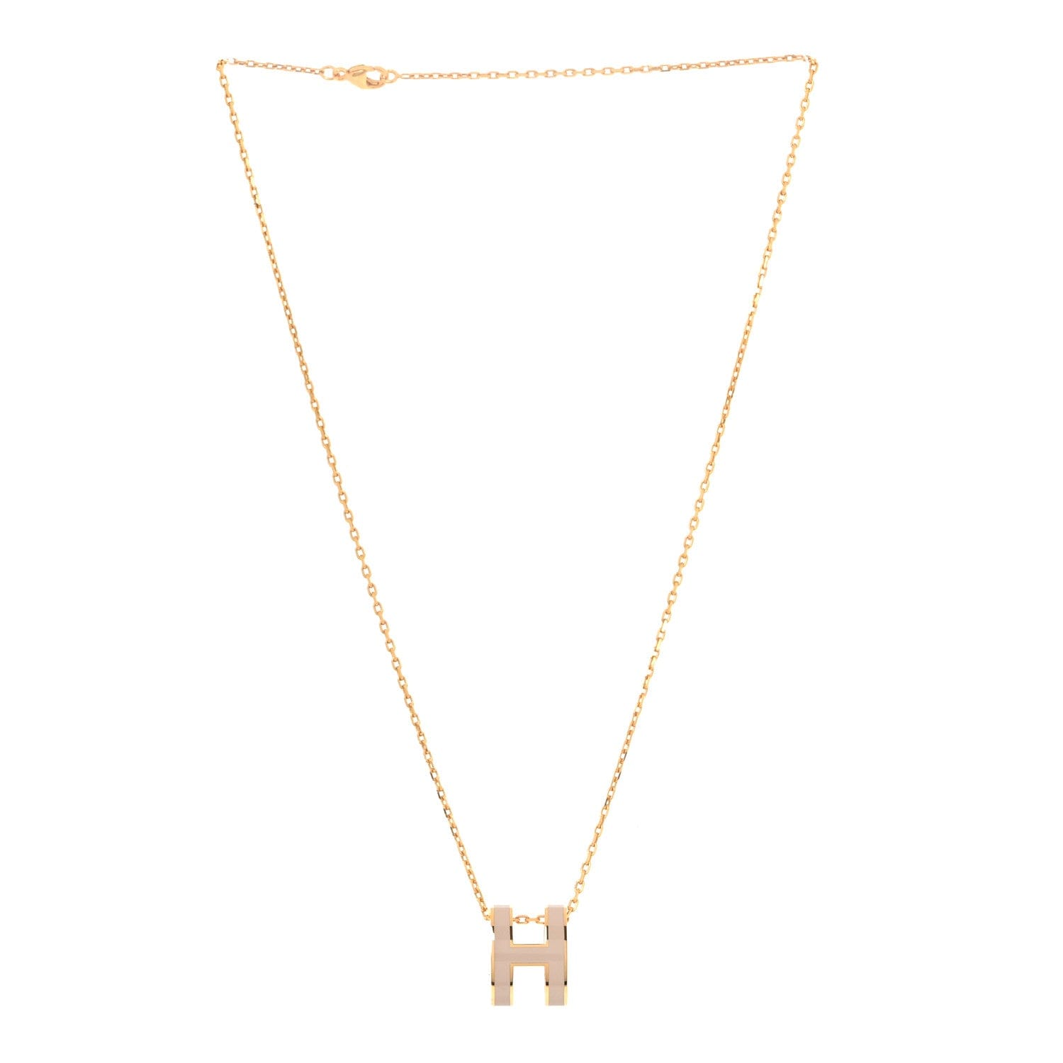 Hermes Lacquered Gold Pop H Pendant Necklace Marron Glace