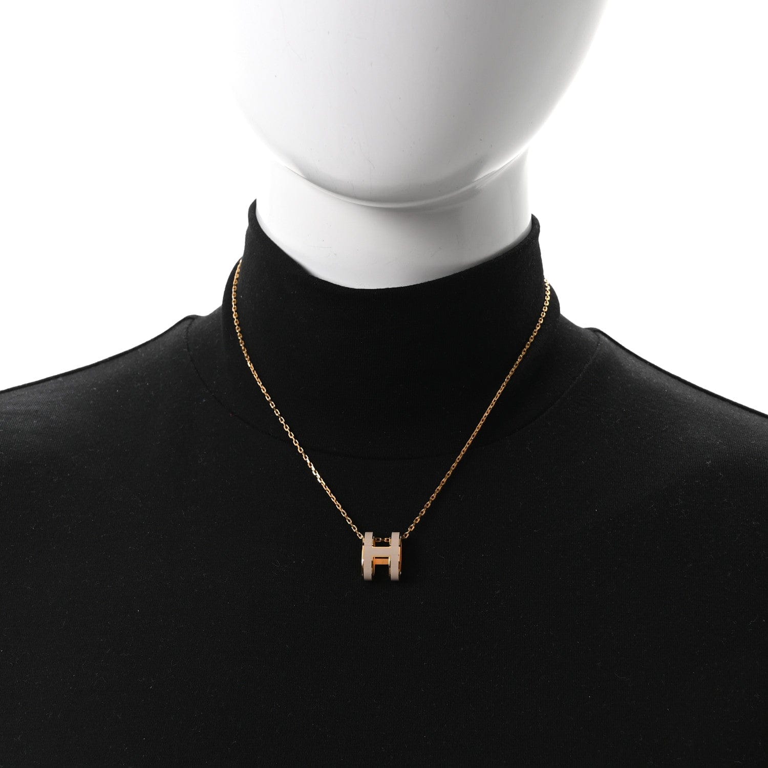 Hermes Lacquered Gold Pop H Pendant Necklace Marron Glace