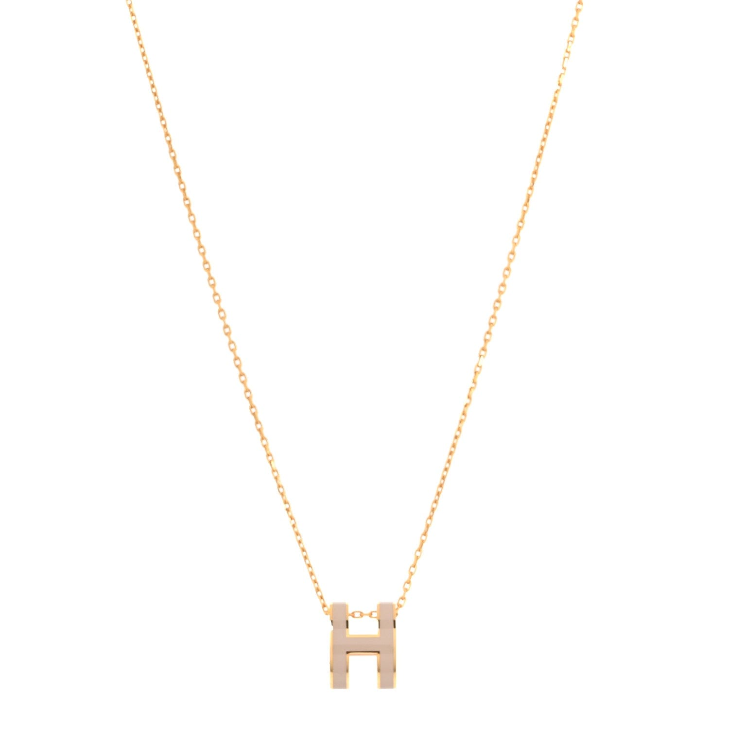 Hermes Lacquered Gold Pop H Pendant Necklace Marron Glace