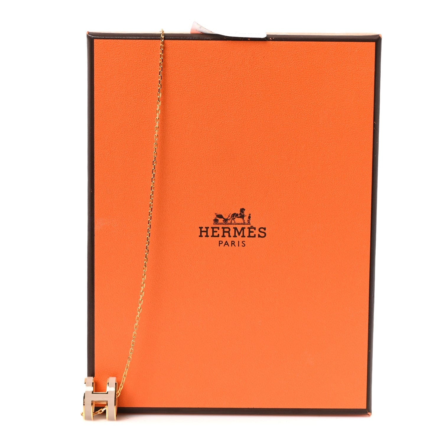 Hermes Lacquered Gold Pop H Pendant Necklace Marron Glace