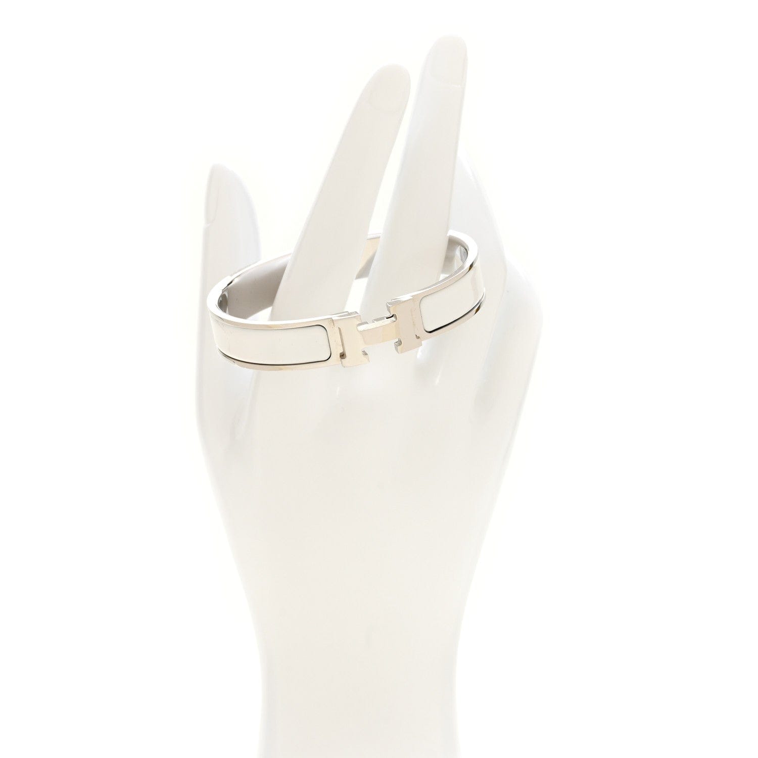 Hermes Enamel Narrow Clic Clac H Bracelet GM White