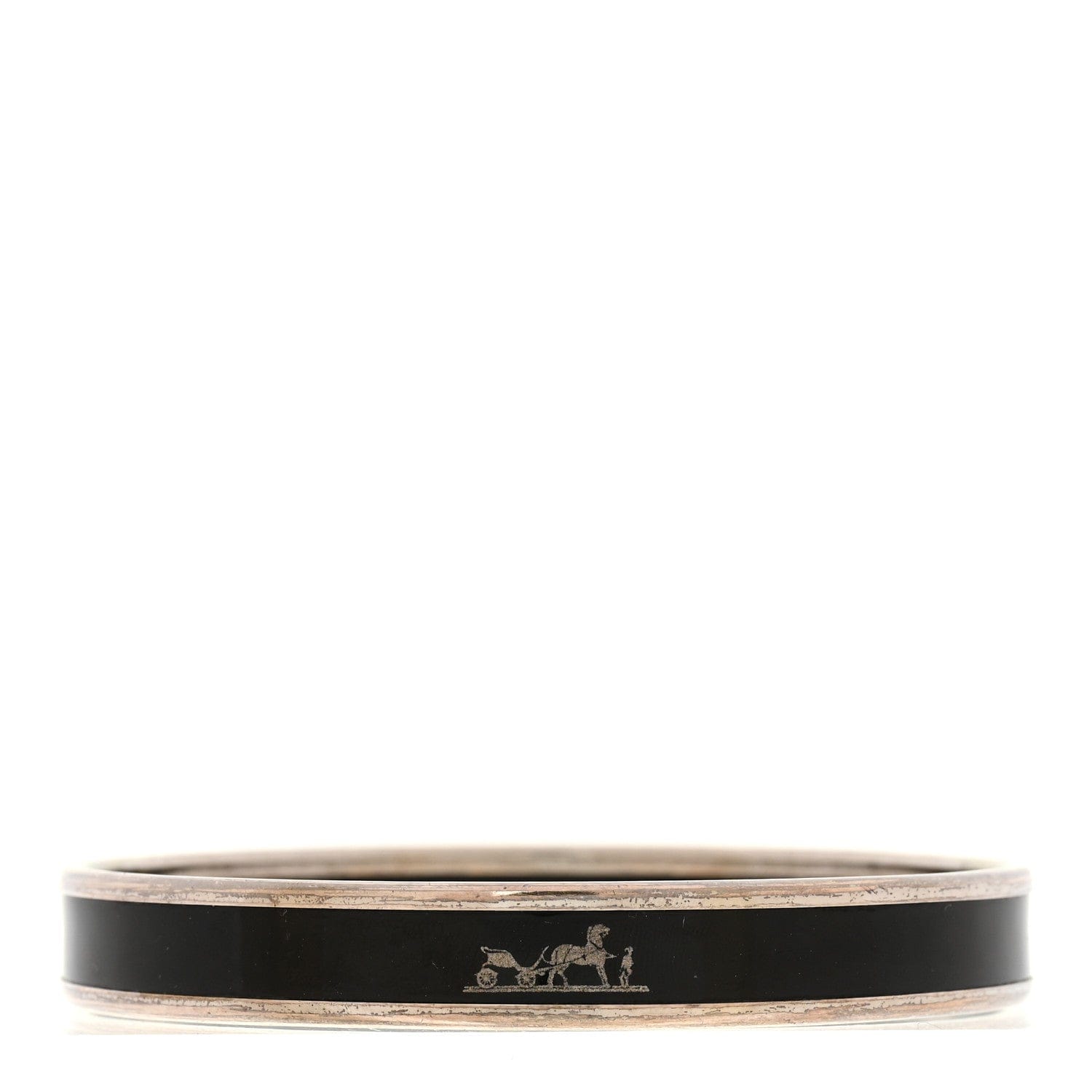 Hermes Enamel Printed Narrow Caleche Bracelet 70 Black