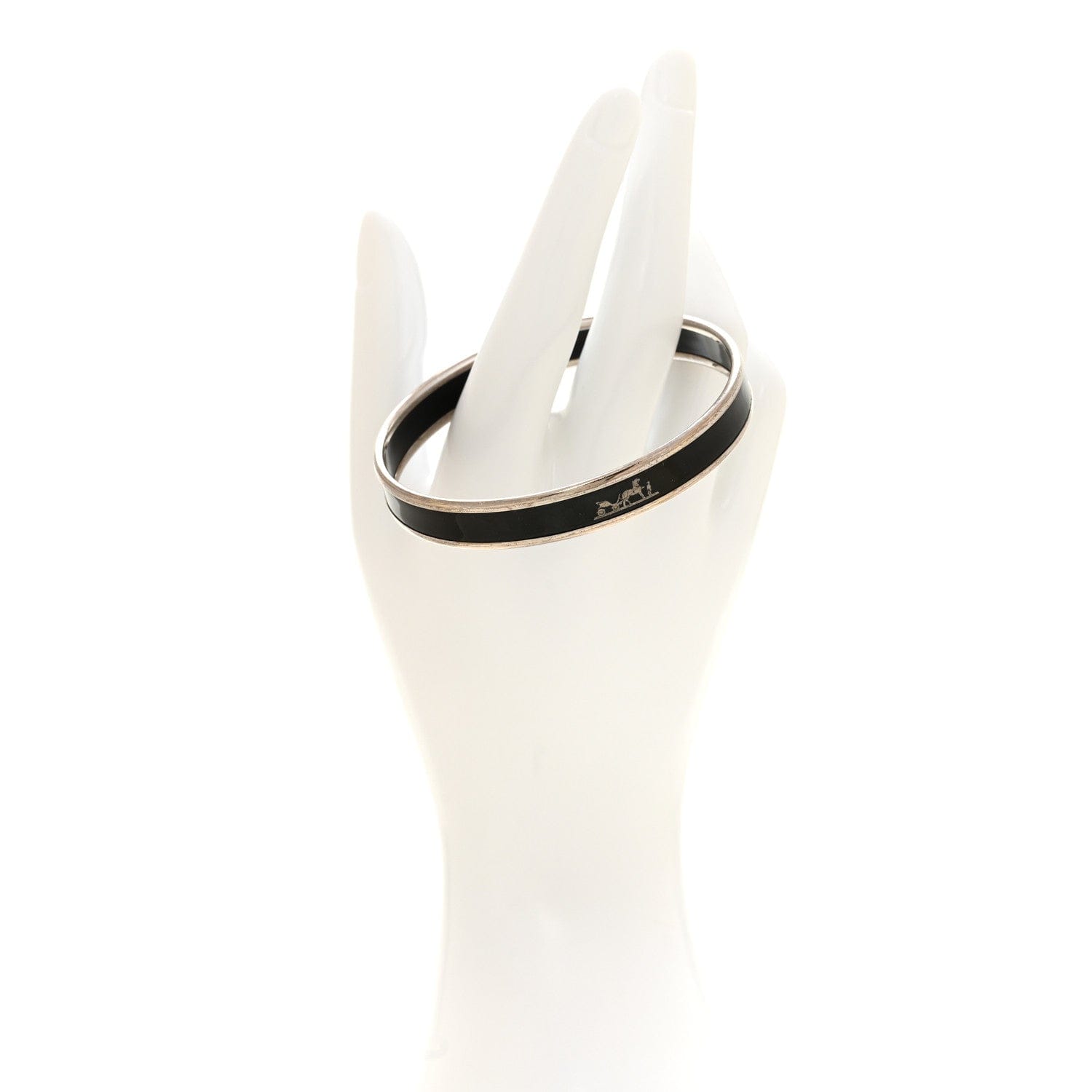 Hermes Enamel Printed Narrow Caleche Bracelet 70 Black