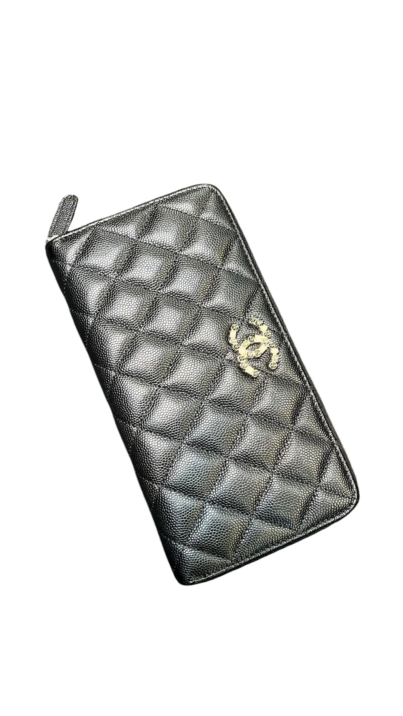 Chanel Long Zipped Wallet Black Caviar LGHW Microchipped NEW SSLG1056