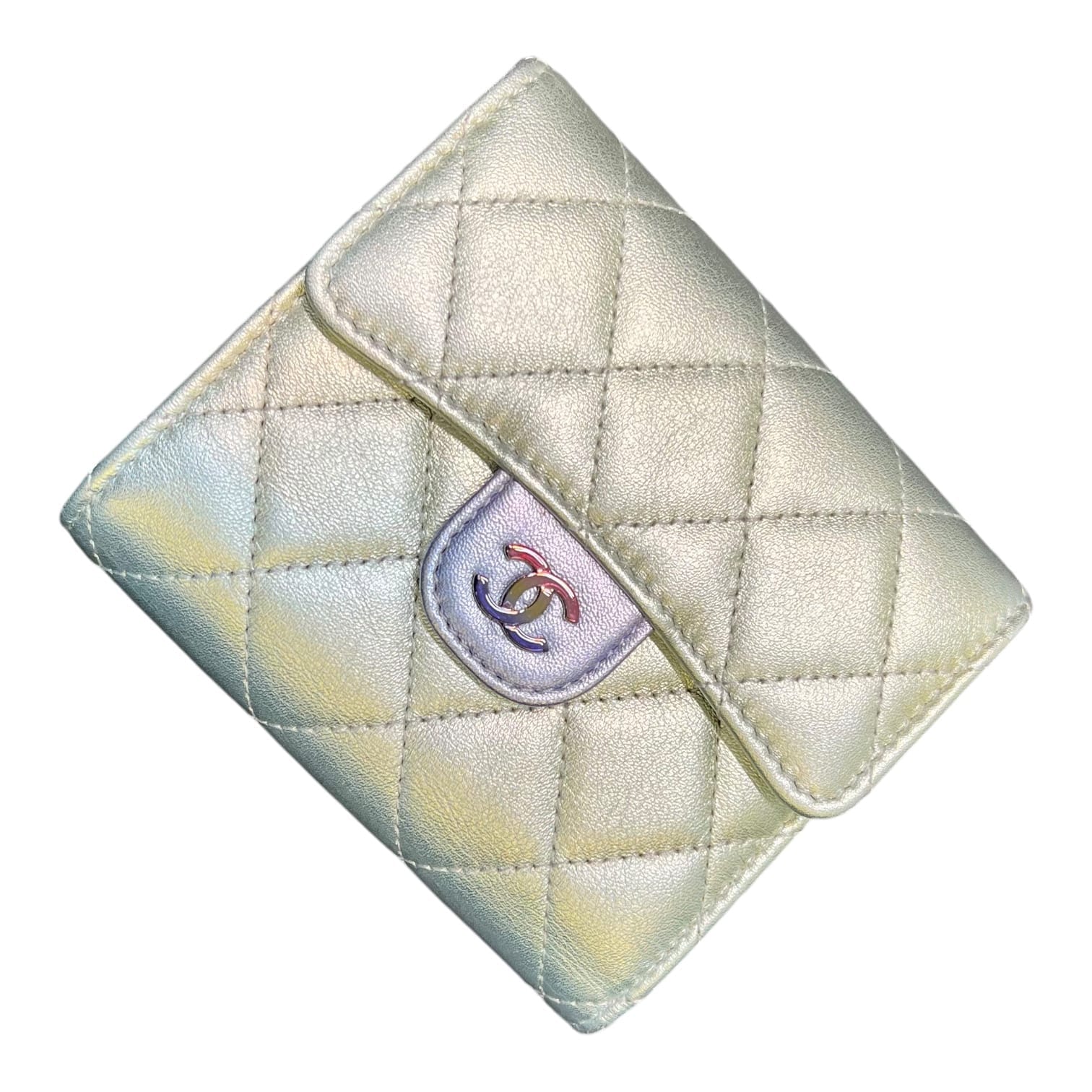 Chanel Compact Wallet Iridescent Lambskin Rainbow HW #31 SSLG1054