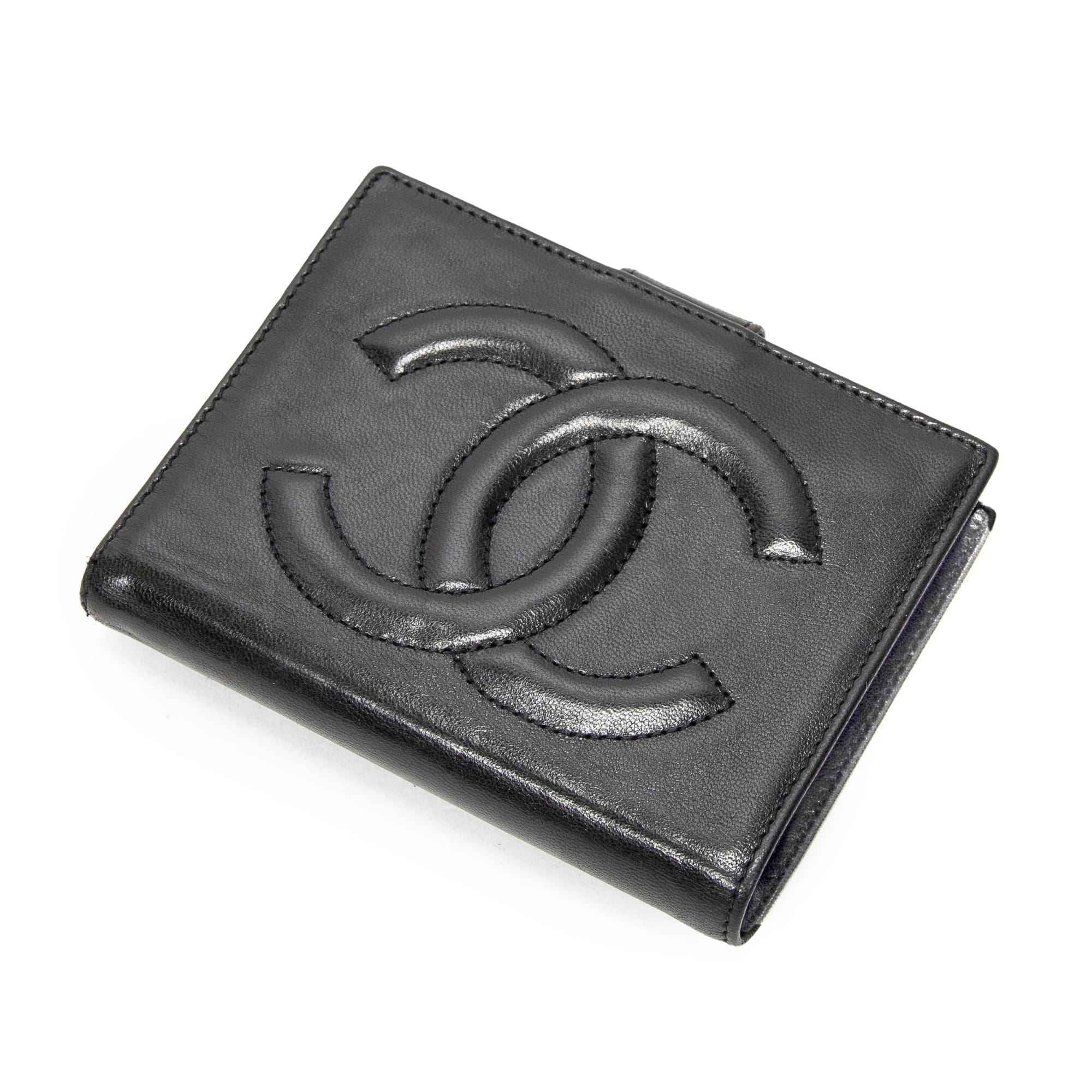 Chanel Black Calf Leather CC Compact Bifold Wallet ABC4749