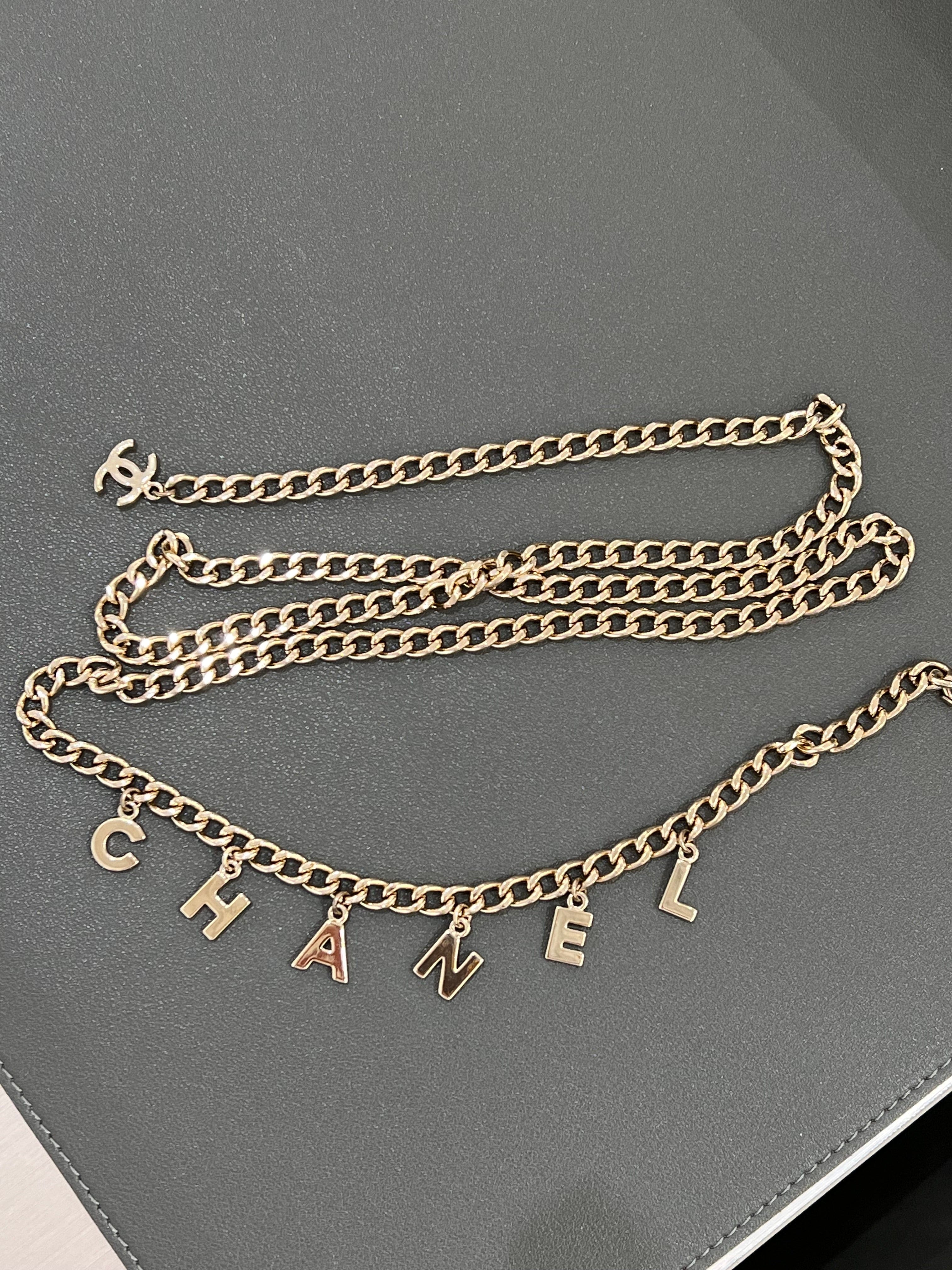 Chanel letters belt C H A N E L 07V 111 cm LGHW Box SKC8279X