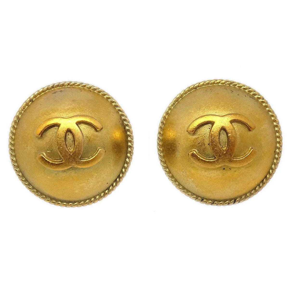 Chanel 1994 Gold CC Rope Edge Earrings