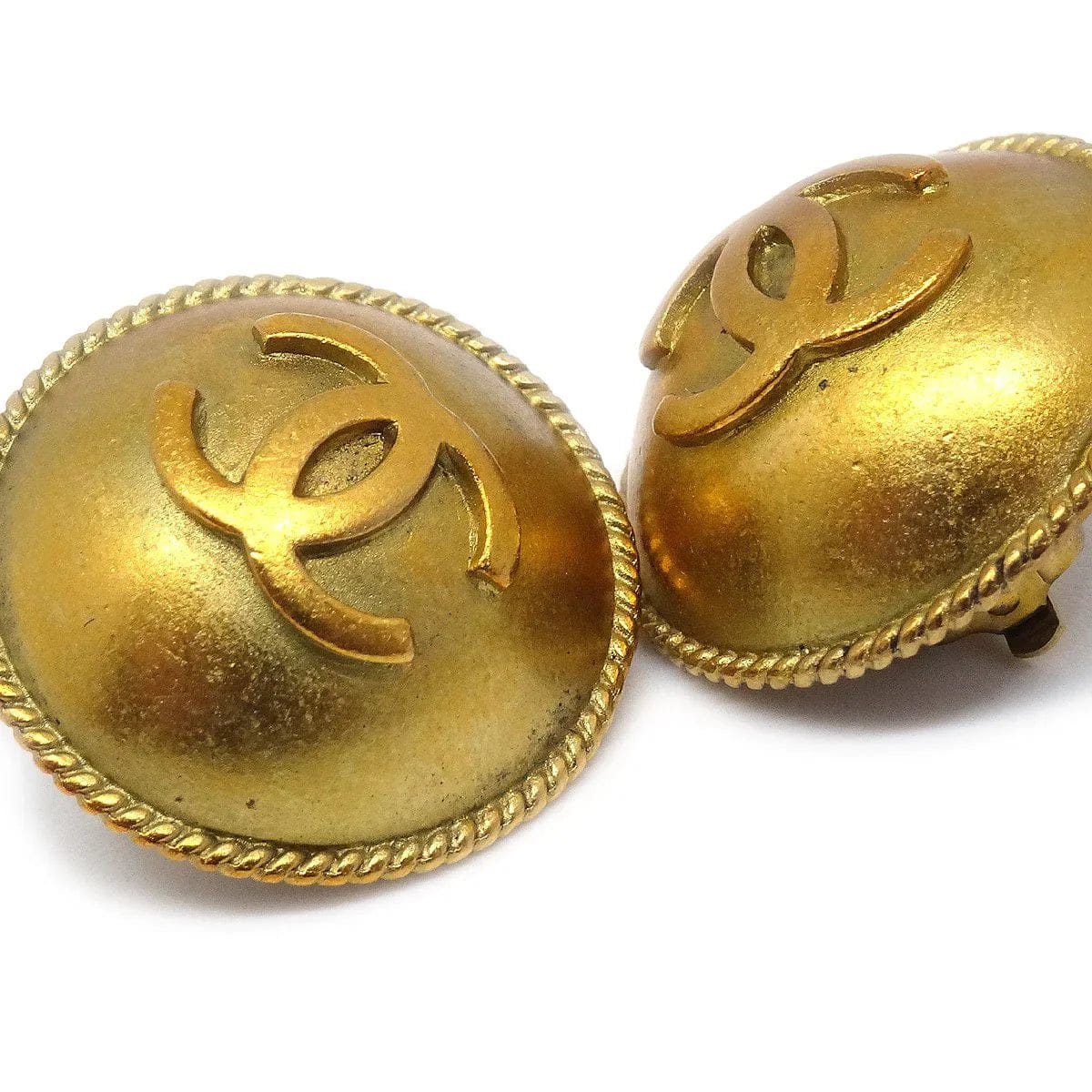 Chanel 1994 Gold CC Rope Edge Earrings