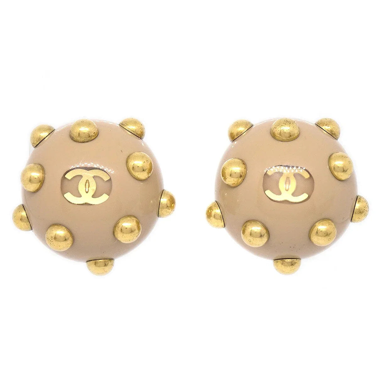 Chanel 2000 Studded Earrings Beige Gold Clip - On