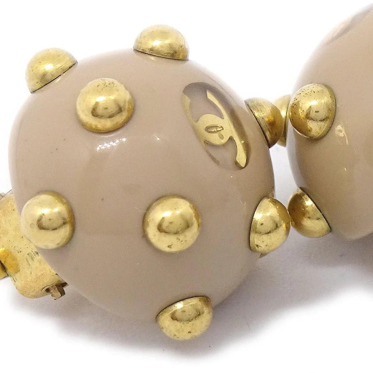 Chanel 2000 Studded Earrings Beige Gold Clip - On