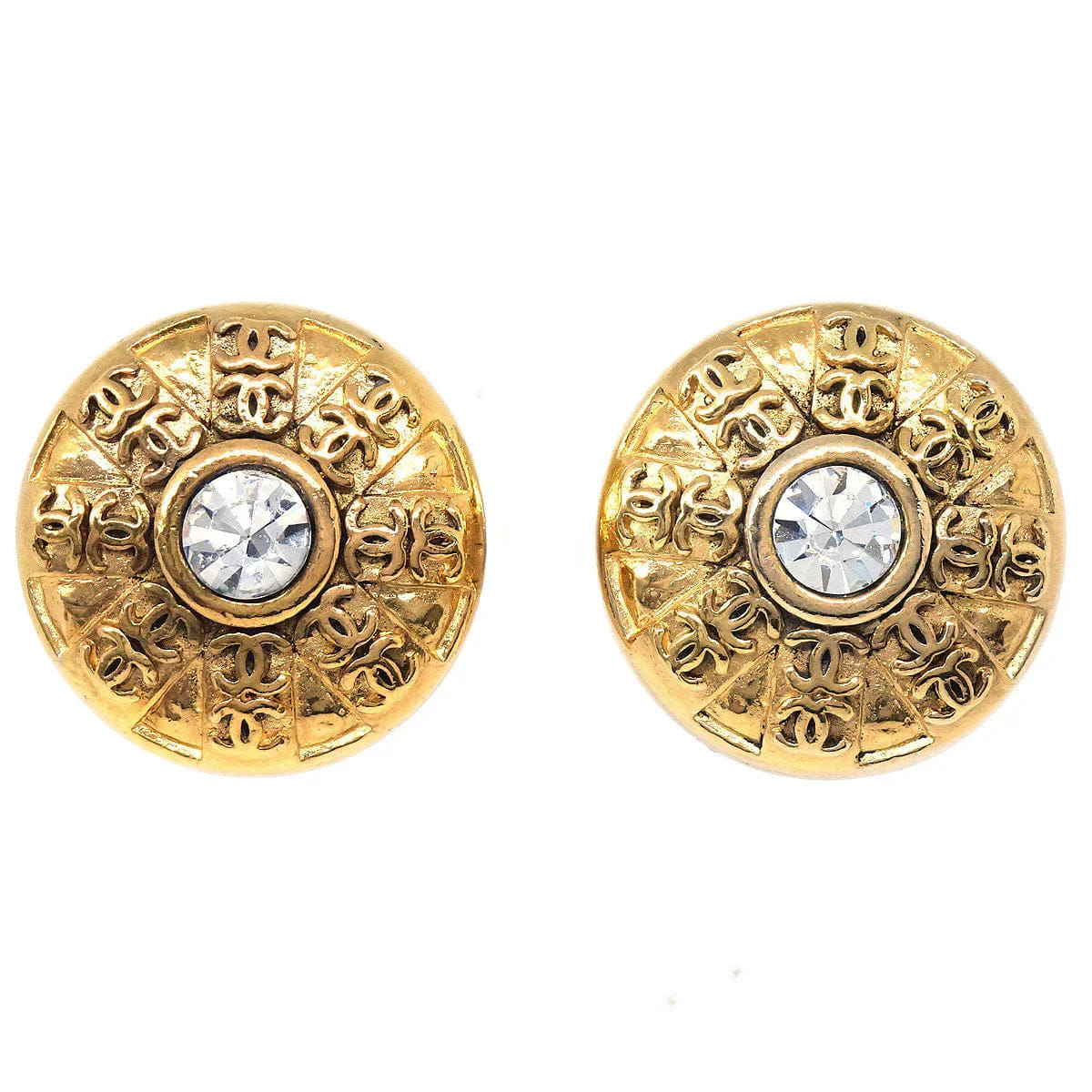 Chanel 1988 Crystal & Gold Earrings Clip - On 23