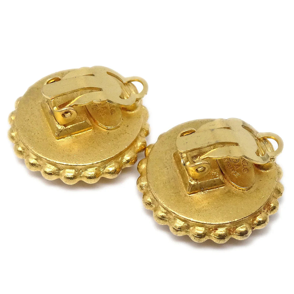 Chanel Button Earrings Gold Black Clip - On 93A