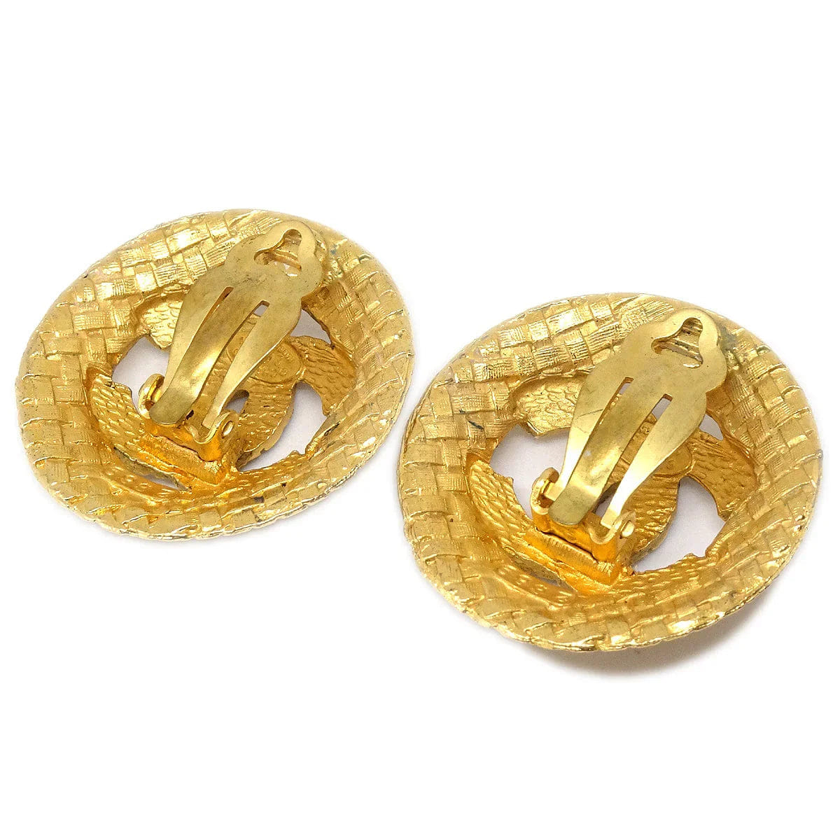 Chanel 1994 Woven CC Cutout Round Earrings Gold Clip - On 2889