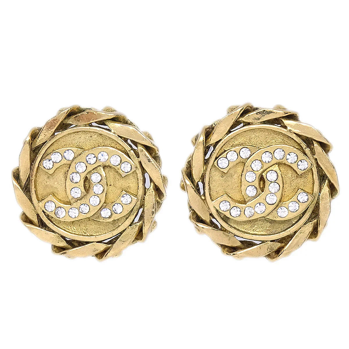 Chanel 1988 Crystal & Gold CC Earrings Clip - On 23