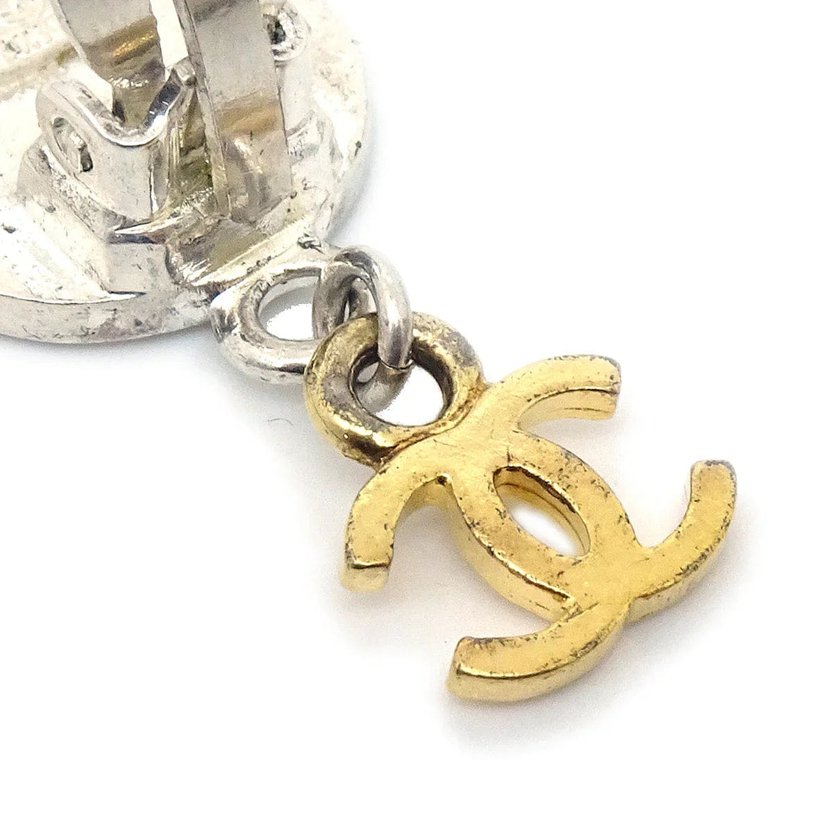 Chanel Medallion Dangle Earrings Gold Silver Clip - On 97P