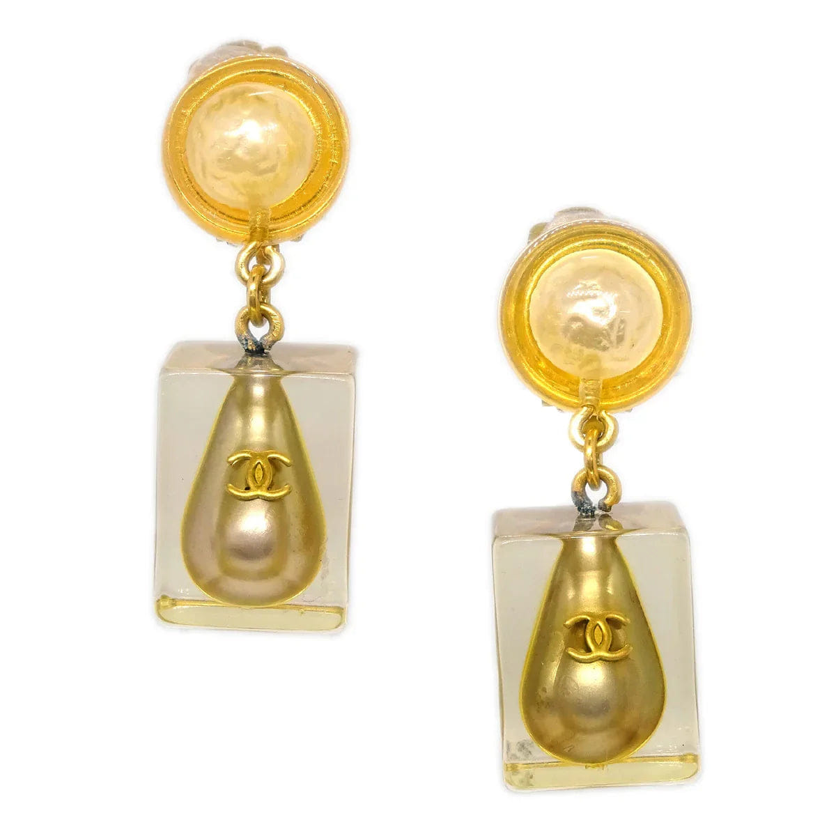 Chanel Costume Pearl Dangle Earrings Clip - On 97P
