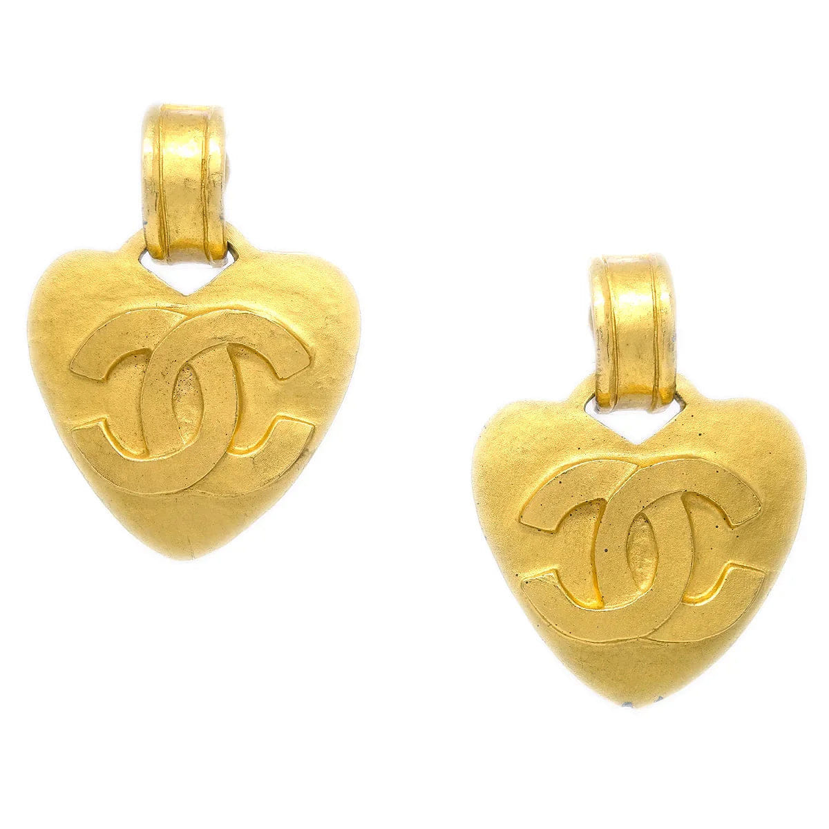 Chanel Dangle Heart Earrings Clip - On Gold 95P