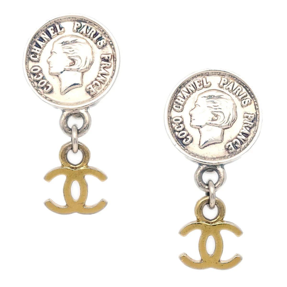 Chanel Silver Dangle Earrings Clip - On 97P