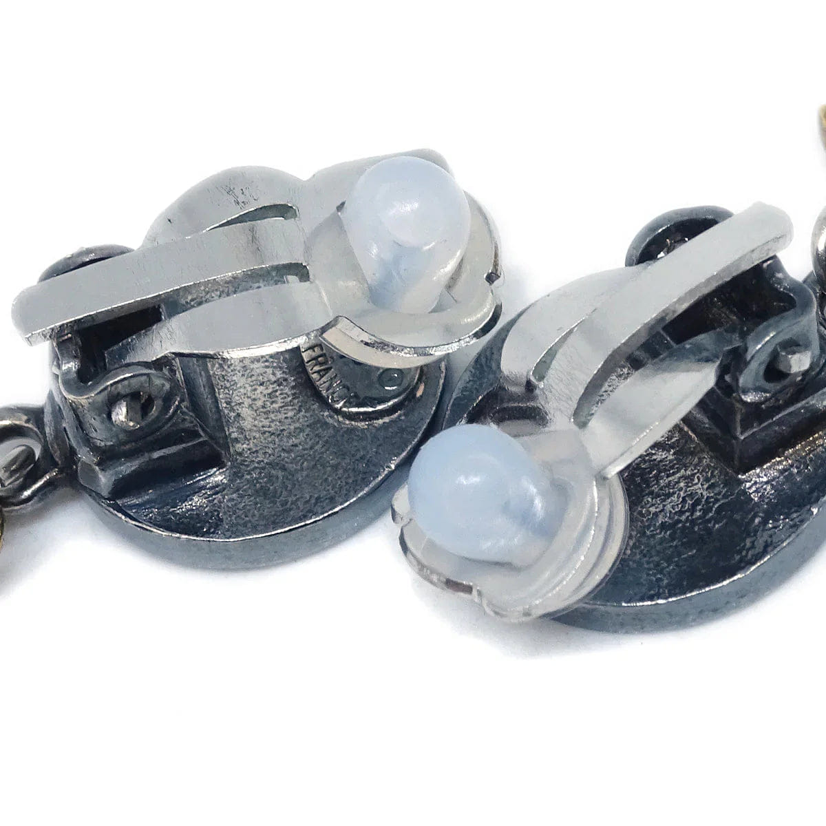 Chanel Silver Medallion Dangle CC Earrings Clip - On 96P