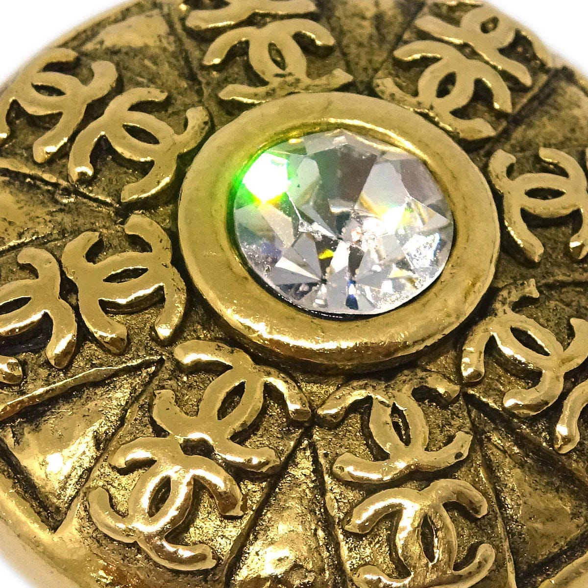 Chanel Gold Button Earrings Clip - On Rhinestone 23