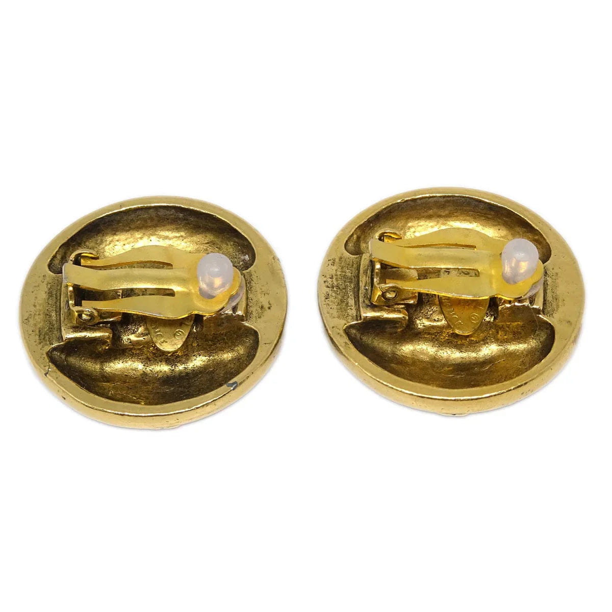 Chanel Gold Button Earrings Clip - On Rhinestone 23