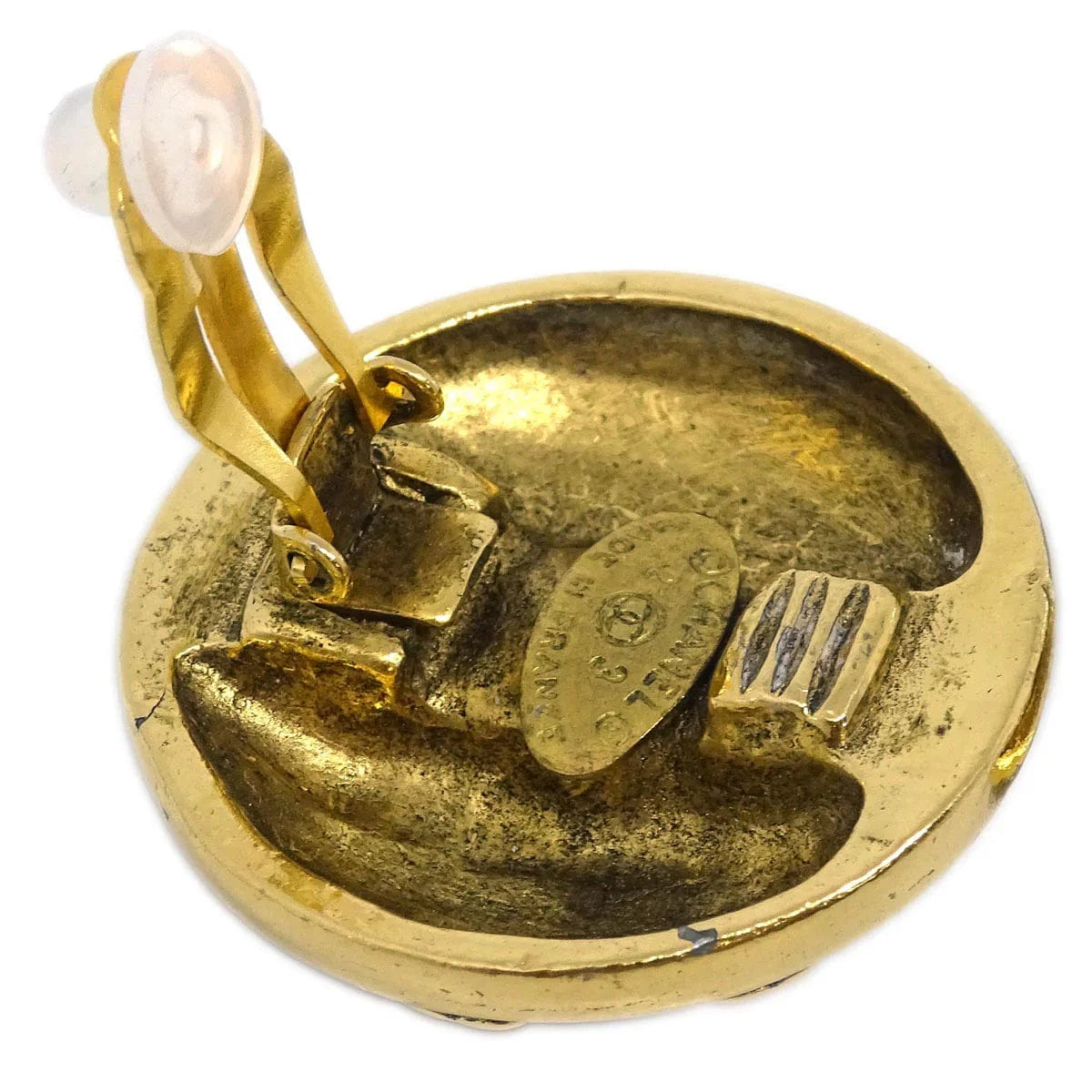 Chanel Gold Button Earrings Clip - On Rhinestone 23