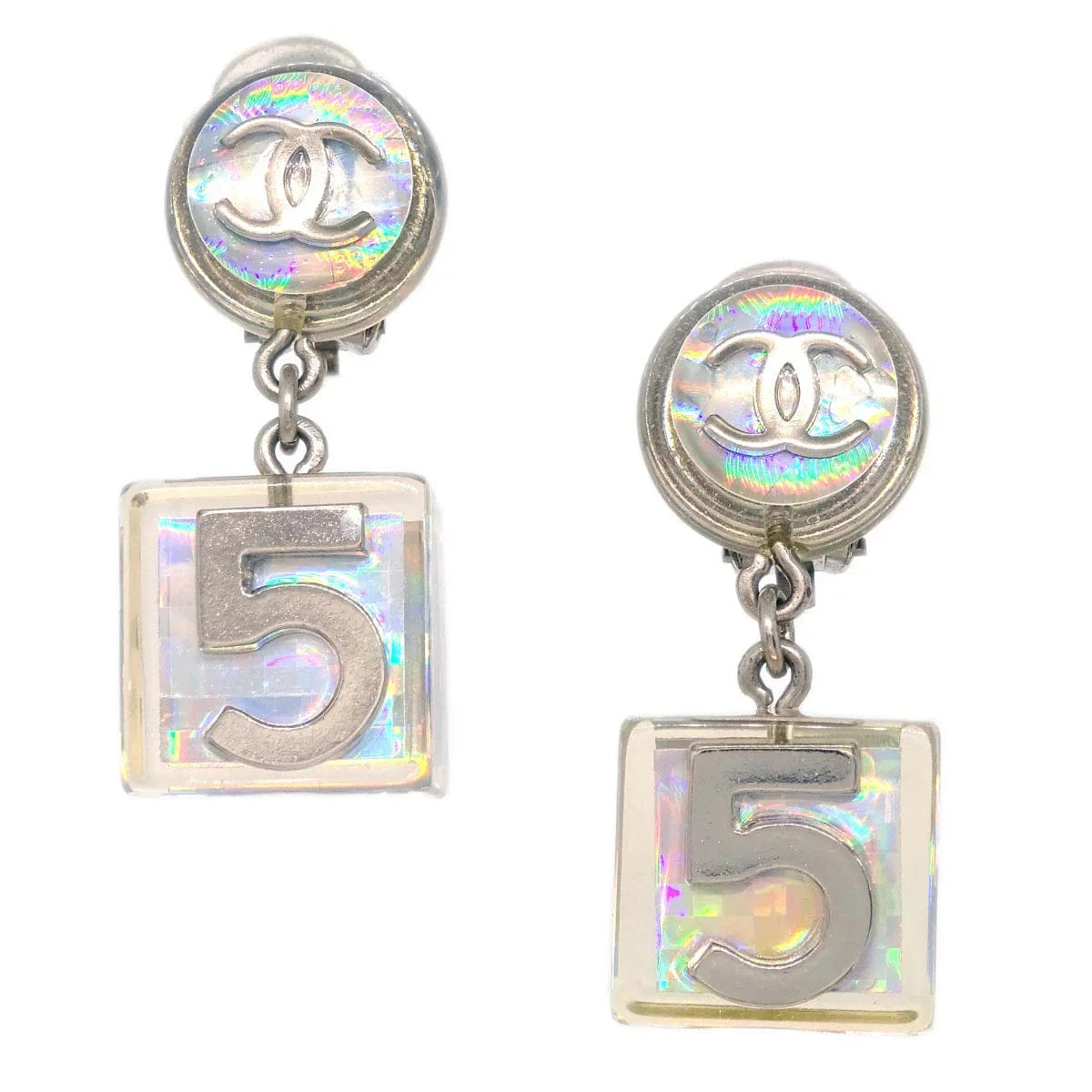 Chanel Dangle Cube Earrings Clip - On Clear 97P