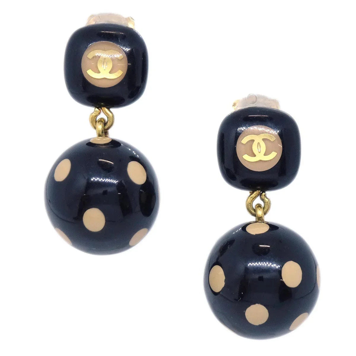Chanel Dangle Earrings Clip - On Gold Black 00A
