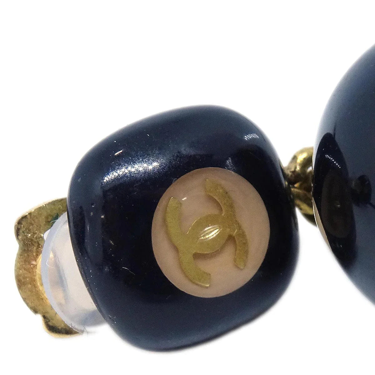 Chanel Dangle Earrings Clip - On Gold Black 00A
