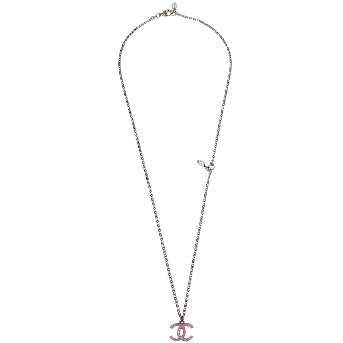 Chanel CC Chain Necklace Pendant Silver Costume Pearl C19C