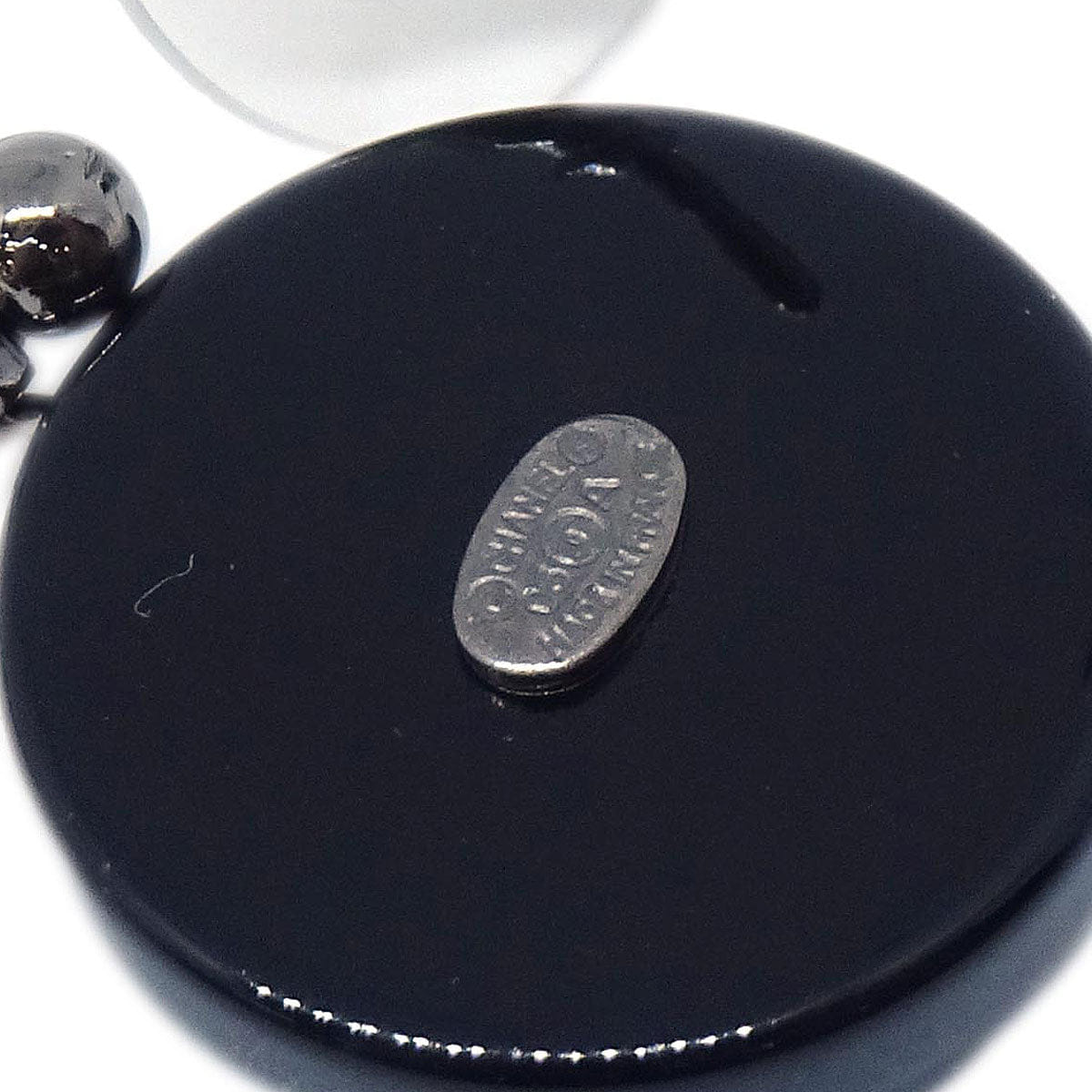 Chanel Button Dangle Pierced Earrings Black 06A