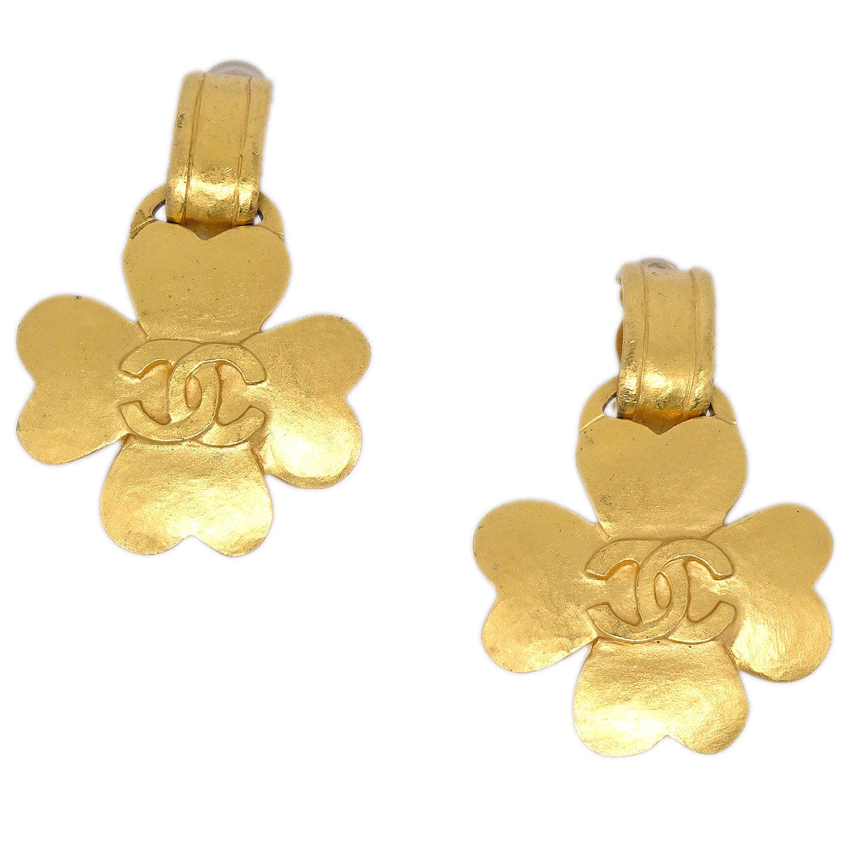 Chanel Clover Dangle Gold Clip - On Earrings 95P