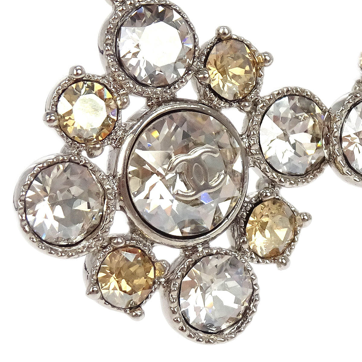 Chanel Rhombus Dangle Piercing Earrings Silver Rhinestone C13V