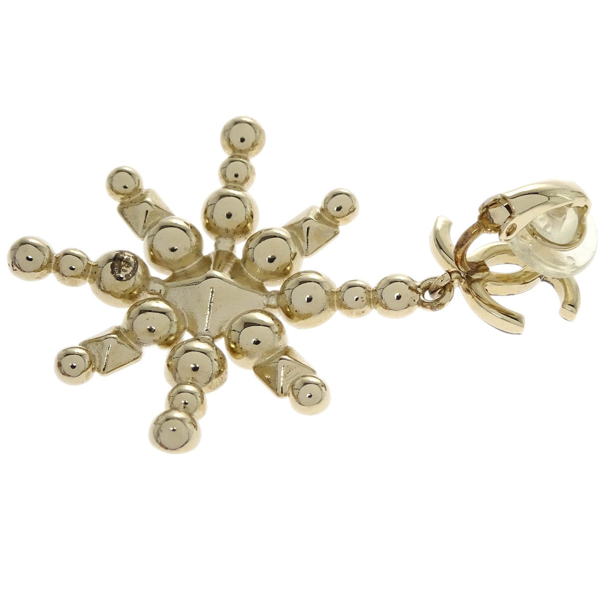 Chanel Snowflake Dangle Earrings Clip - On Gold Rhinestone B19B