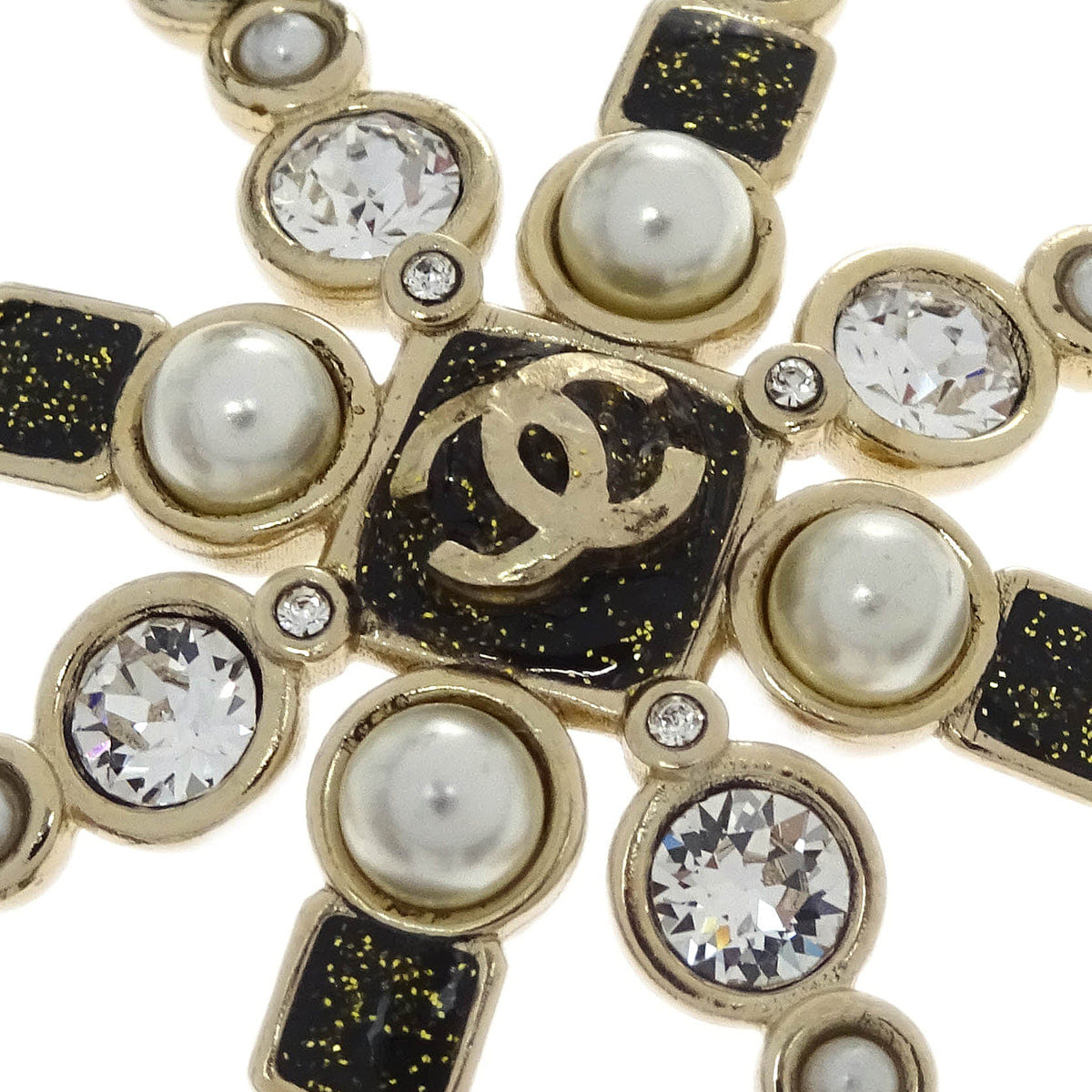 Chanel Snowflake Dangle Earrings Clip - On Gold Rhinestone B19B
