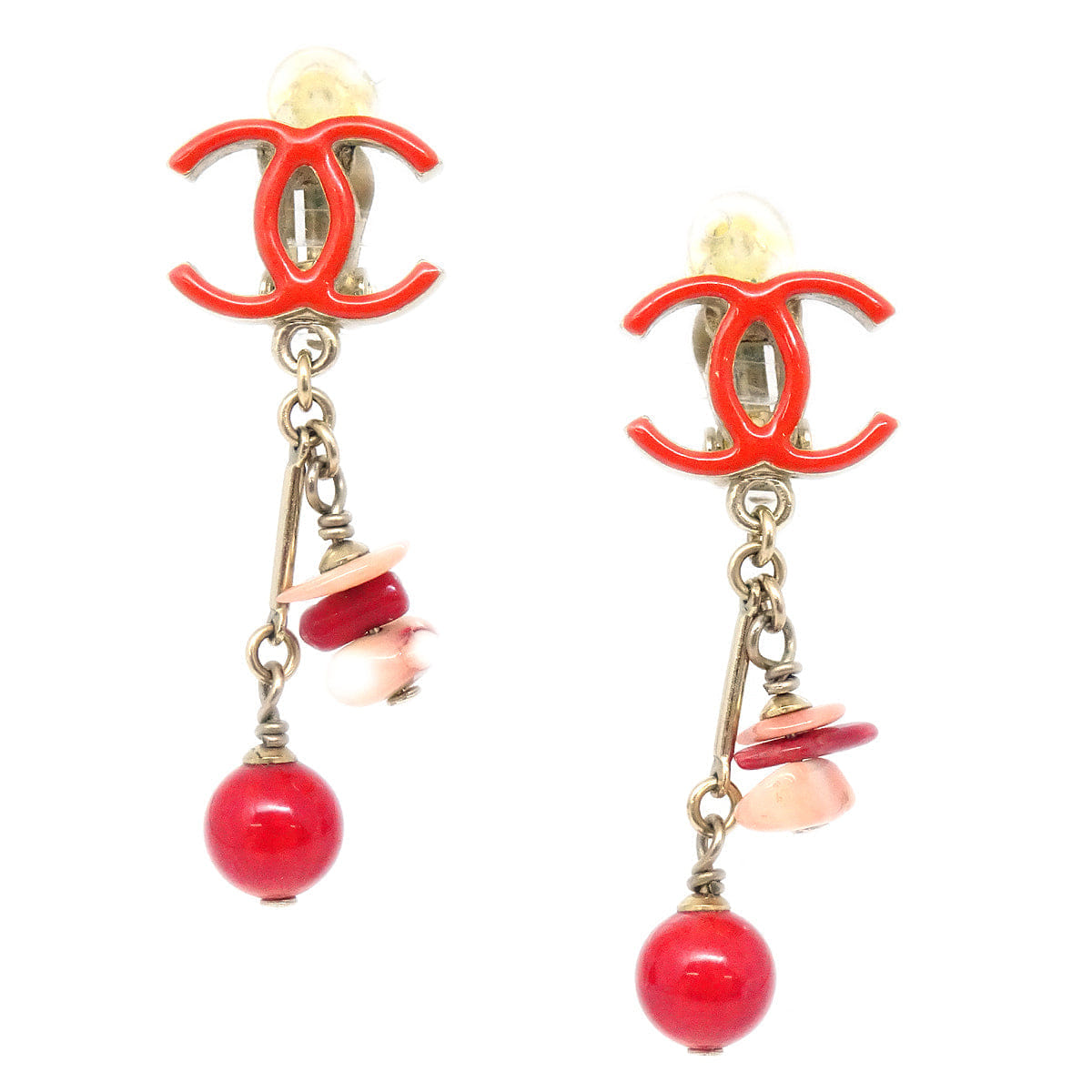 Chanel Dangle Earrings Clip - On Red A11C