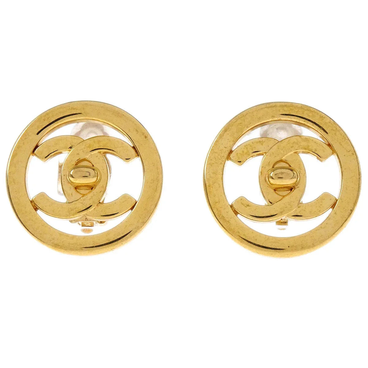 Chanel Turnlock Button Earrings Gold Clip - On 97P
